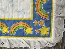 Vtg QUILTED Double Side Quilted Crib Blanket Rainbow Brite Nursery Wall Hanging - £38.77 GBP