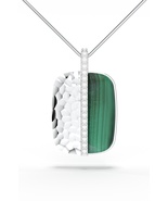 925 Sterling Silver Oxidized Striped Malachite and Moissanite Pendant Je... - $180.89 CAD