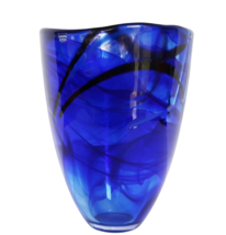 Vintage Kosta Boda Art Glass Contrast Vase Blue With White Accents Sweden - £117.94 GBP