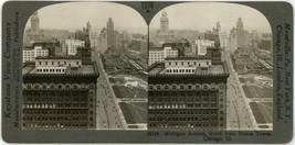 c1900&#39;s Real Photo Stereoview Michigan Avenue, North from Straus Tower Chicago - £7.42 GBP