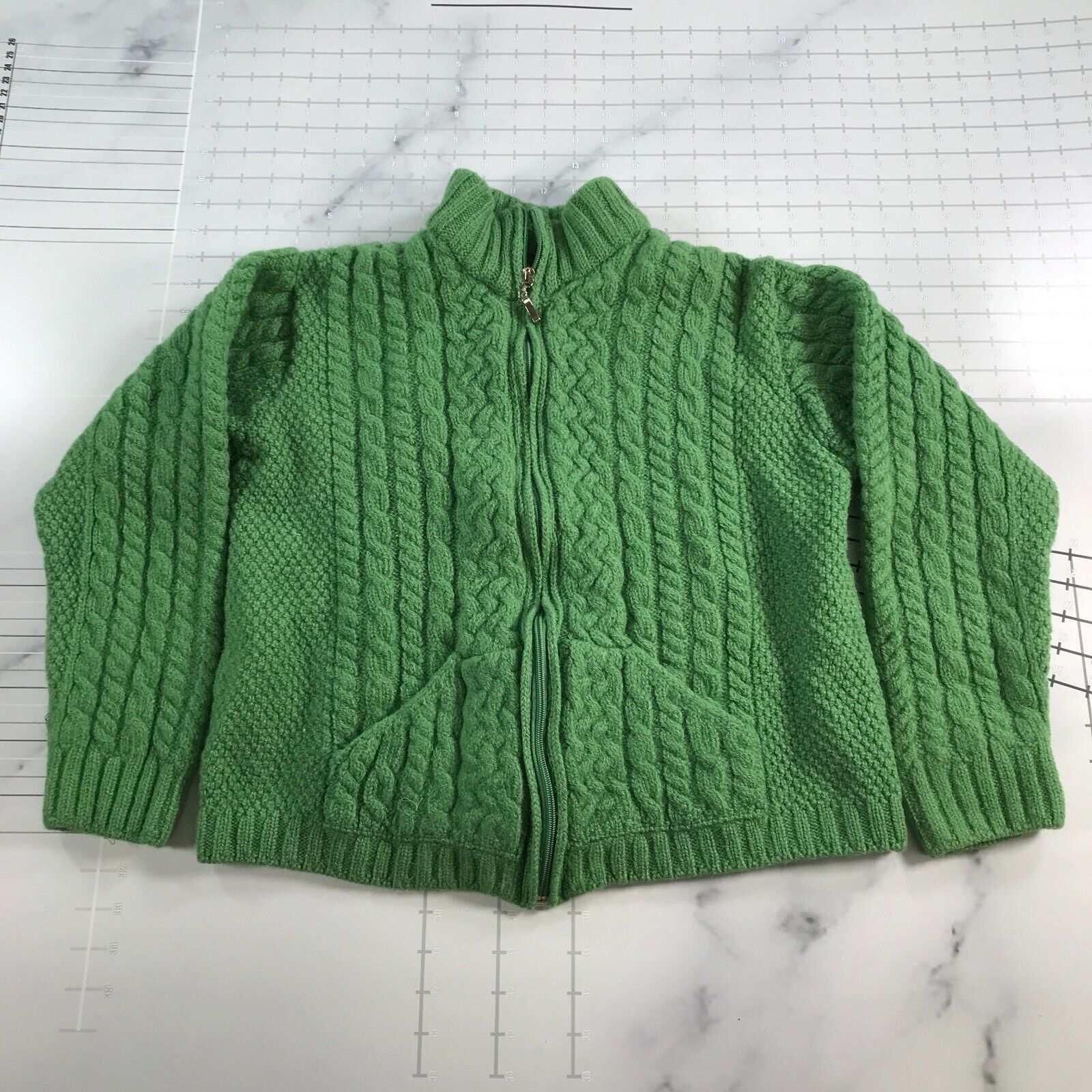 Primary image for Inis Crafts Sweater Jacket Womens L FITS SMALL Green Aran Fishmerman Merino Wool