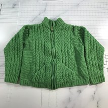 Inis Crafts Sweater Jacket Womens L FITS SMALL Green Aran Fishmerman Mer... - £49.79 GBP