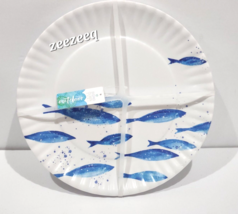 SIGRID OLSEN Coastal Beach Blue Fish 10.5&quot; Melamine Picnic Plates Set of... - £21.79 GBP