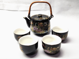 Kobachi Style Japanese Black &amp; Gold Peacock Pattern 6-Piece Tea Set By MCI - £21.71 GBP