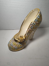 Vintage 1952 5&quot; Long Hand Painted Porcelain Shoe with Gold Rose - $9.89