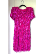 AJ Bari Silk Hot Pink Cattail Sequin Beaded Fringe Vintage Trophy Sheath... - $4,294.97 MXN