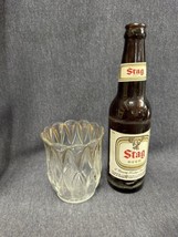 Vintage EAPG Clear &amp; Gold  Glass Spooner Vase 4” Tall 3.5” Diameter - £8.56 GBP