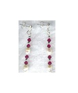 Fresh Water Pearl Fuchsia Pink Swarovski Crystal Earrings - £7.85 GBP