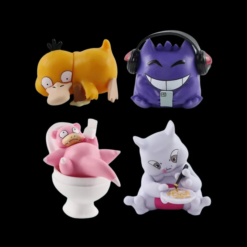 4pcsPokemon cartoon anime Gengar psyduck fashion trendy toys figures children’s - £20.51 GBP