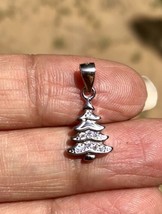 925 Sterling Silver Christmas X-MAS Tree Charm Pendant Cz Small Minimal Jewelry - £11.74 GBP