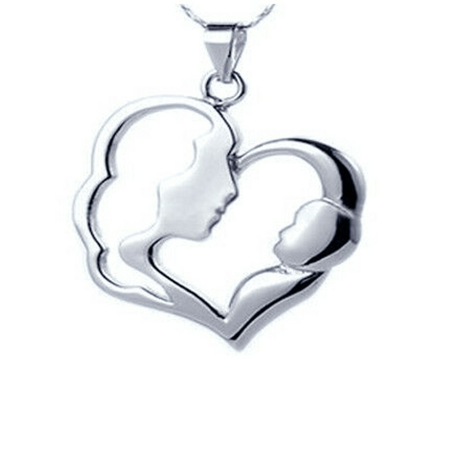 14k White Gold Plated Mother and Child Pendant Free Chain Gift For Her - $29.99