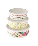 Pioneer Woman ~ PAINTED MEADOWS ~ Three (3) Enamel on Steel Bowl Set w/Lids - $733.76 MXN