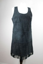 Topshop 8 Black Suede Leather Tank Sleeveless Dress Boho Festival - £20.92 GBP