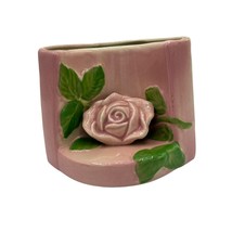 Vintage MCM Ceramic Pink Rose Wall Pocket Vase 5x4 - £15.66 GBP