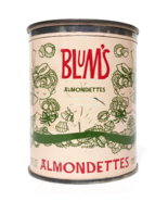 Blum&#39;s Almondettes VTG Kitschy MCM Tan 4&quot; Tin Can Canister Candy San Fra... - £35.93 GBP