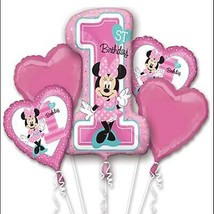 Minnies 1st Birthday Foil Mylar Balloon Bouquet Party Supplies 5 Piece Set New - £7.13 GBP