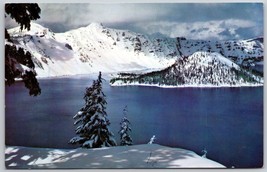 Oregon Crater Lake Wizard Island Winter Scene OR Vintage Postcard national park - £5.83 GBP