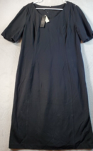 Talbots Shift Dress Womens Size 14 Black Rayon Short Sleeve Round Neck Back Zip - £22.90 GBP