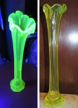 Uranium Glass Vase 12.5&quot; Yellow Twist Lily Lilly Jack in the Pulpit Hand... - £213.33 GBP