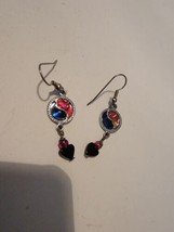 Silver Tone Earrings Ying Yang Red Blue Dangle Heart Beads - £23.87 GBP