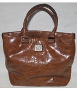 Anne Klein Brown Handbag Purse Shopper Double Handle Gold Metal Trim  - $34.64