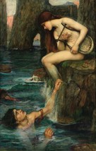 FRAMED CANVAS Art print giclee  John William Waterhouse The Siren  18&quot; X... - $107.91