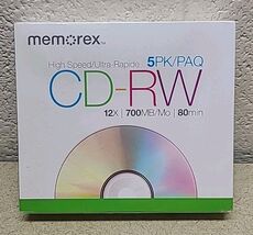 New ~Memorex High Speed CD-RW Discs 5-Pack 12x 700MB 80 Min. Home PC Mus... - $12.89