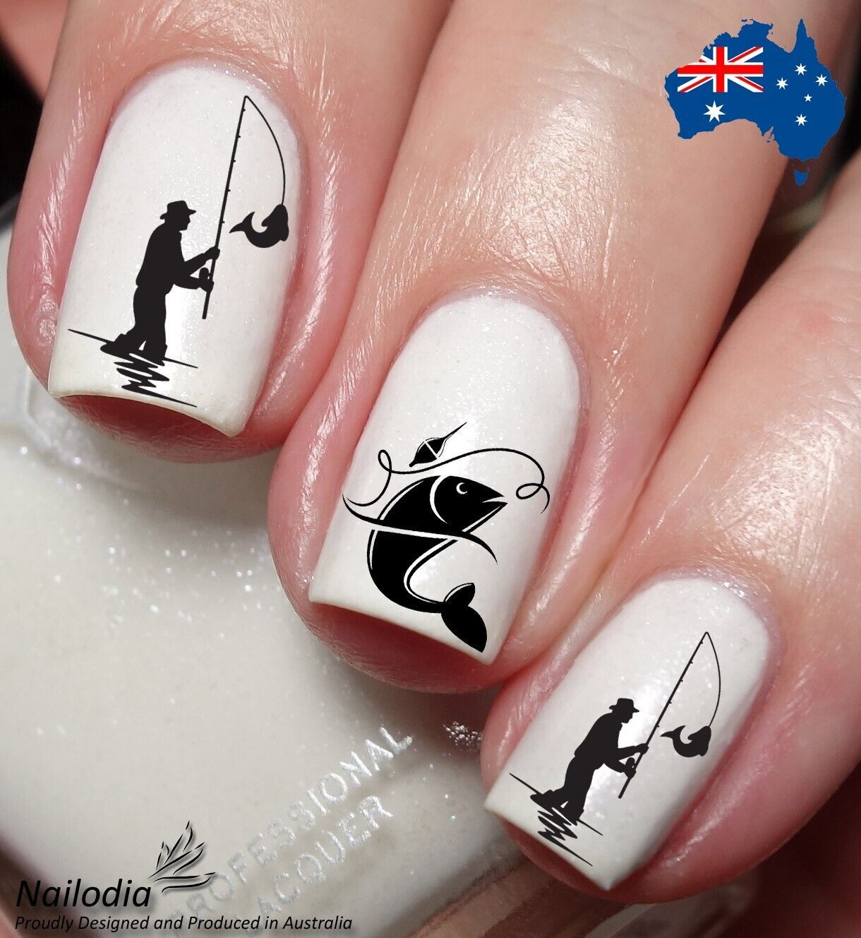 Fisherman Fishing Nail Art Decal Sticker Water Transfer Slider Wrap