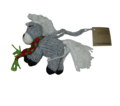 Crate &amp; Barrel Donkey Horse Christmas Ornament With Scarf Gray Knit Peru - $9.89