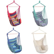 Hammock Chair Hanging Rope Swing w/ Soft Pillows Outdoor Yard Garden Porch Patio - £28.06 GBP