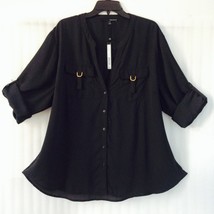 Harve Benard Womens Plus Shirt size 26/24/3X Black Blutton Down Top New ... - $35.64