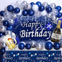 Navy Blue Birthday Decorations, Happy Birthday Decorations For Men Women- Blue P - £28.43 GBP