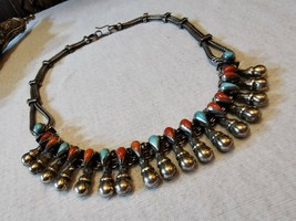 Silver Turquoise and coral necklace in an oriental style Silver necklace... - $299.00