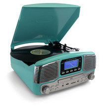Trexonic Retro Wireless Bluetooth, Record and CD Player in Turquoise - $3,047.46 MXN