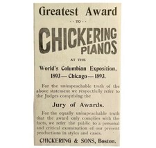 Chickering Piano World&quot;s Fair 1894 Advertisement Victorian Instrument 4 ... - £9.84 GBP