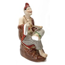 Chinese Asian Porcelain Bisque Man Sitting Statue 10.5&quot; Mid-Century 1960&#39;s - $127.71