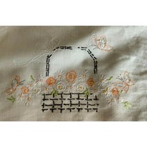 Vintage Table Runner/Towel Embroidered Flower Basket Butterflies Finishe... - $138.66 MXN