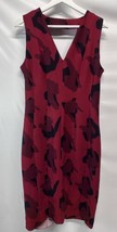 H&amp;M Ponte Knit Sheath Dress Red &amp; Black V Neck Sleeveless 12 *See NOTE - $19.77