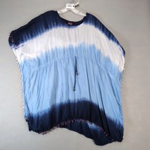 Emily Stacy Blue Tie Dye Coverall Tunic Top Women&#39;s OSFA Drawstring Pom ... - $20.00