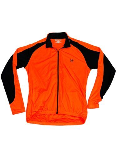 Canari Cycling Jersey Orange Mens LARGE 3 Pocket Jacket Full Zip Long Sleeve - $29.69