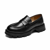Penny Loafers Women Genuine Cow Leather Round Toe Thick Sole Slip-On JK Uniform  - £146.55 GBP