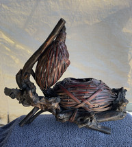 Antique Japanese Double Gourd Ikebana Wowen Basket Vase with Root - $3,255.60 MXN