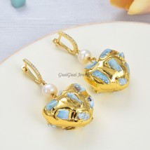 GG Jewelry Natural Blue Larimar white Pearl Golden Plated Heart-Shaped D... - $37.67