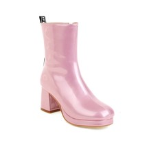 Oversized Shiny Patent Leather Simple Style Pink Chelsea Boots Platform Solid Co - £57.25 GBP