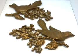 Syroco Gold Birds Vintage Pair Wall Plaques Dogwood Branches Flowers 1960’s - £27.18 GBP