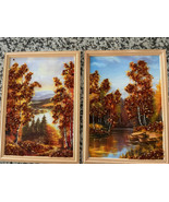 Set Of Two Framed Picture Autumn Forest Made with Real Amber - $68.67 CAD