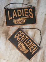 2 Restroom 2-sided Signs, ladies and gentlemen vintage style with pointing hand - £18.11 GBP