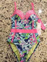 NEW Lilly Pulitzer size 0 Palma One Piece Swimsuit Deep Sea Navy Sway This Way - £74.27 GBP