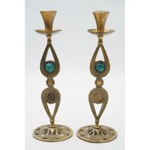 Vintage Israel Brass Ornate Candlesticks Candle Holders Set of 2 Central... - £37.38 GBP