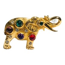 Maresco Elephant Brooch Gripoix Glass Mogul Mughal Rhinestone Gold Tone - £67.22 GBP